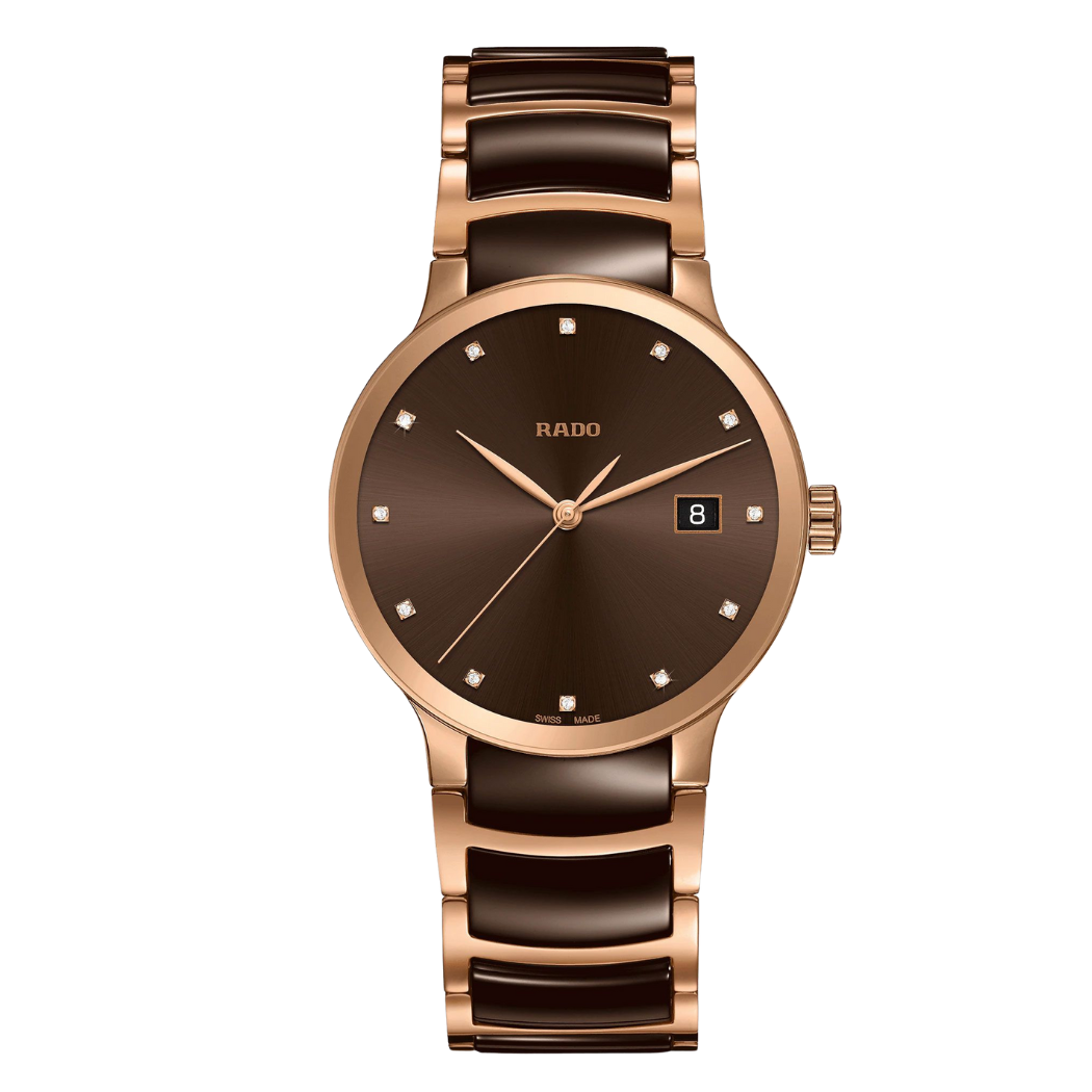 ساعة رادو سنتريكس ثنائية اللون، مينا بني من السيراميك، كوارتز للرجال - R30554724