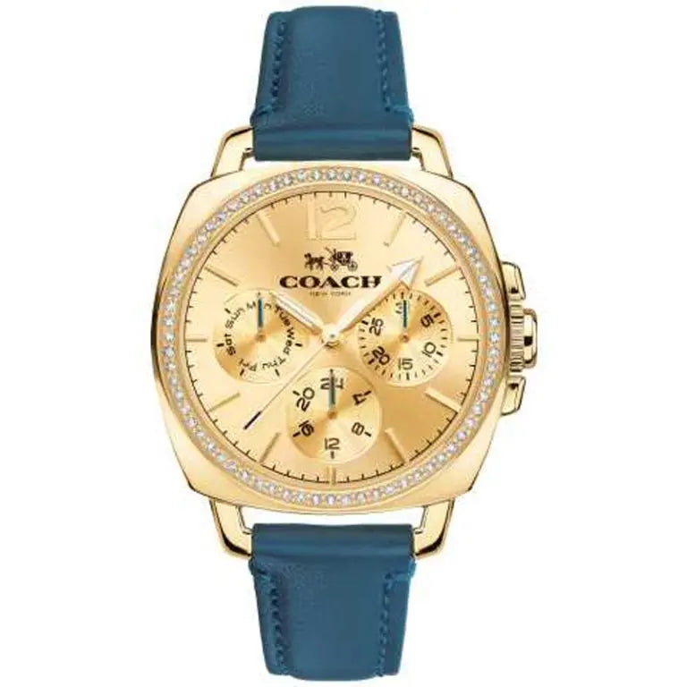 Coach Women’s Quartz Blue Leather Strap Gold Dial 34mm Watch 14502124