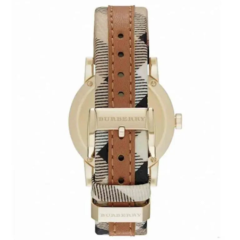 Burberry Women’s Swiss Made Leather Strap Gold Dial 34mm Watch BU9133