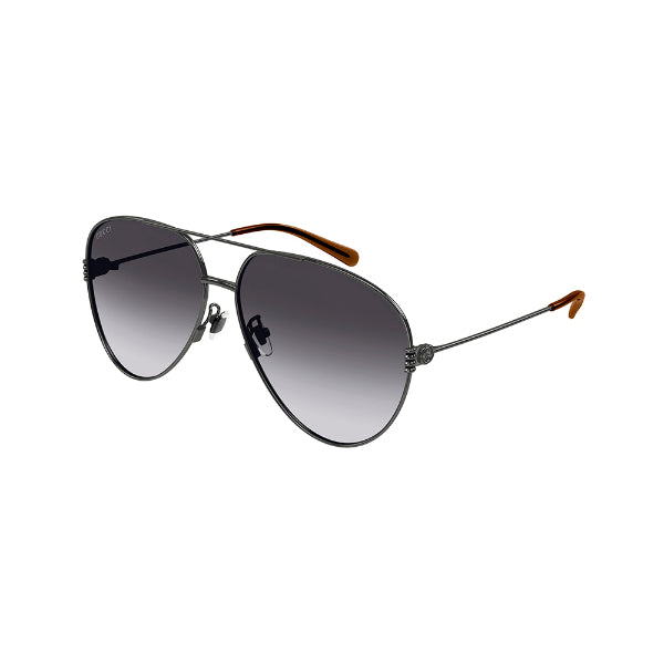 نظارات شمسية غوتشي GG1280S 002 بتصميم طيار - إطار معدني رمادي لامع بلون الروثينيوم الداكن / عدسات نايلون متدرجة اللون الرمادي - 62 مم