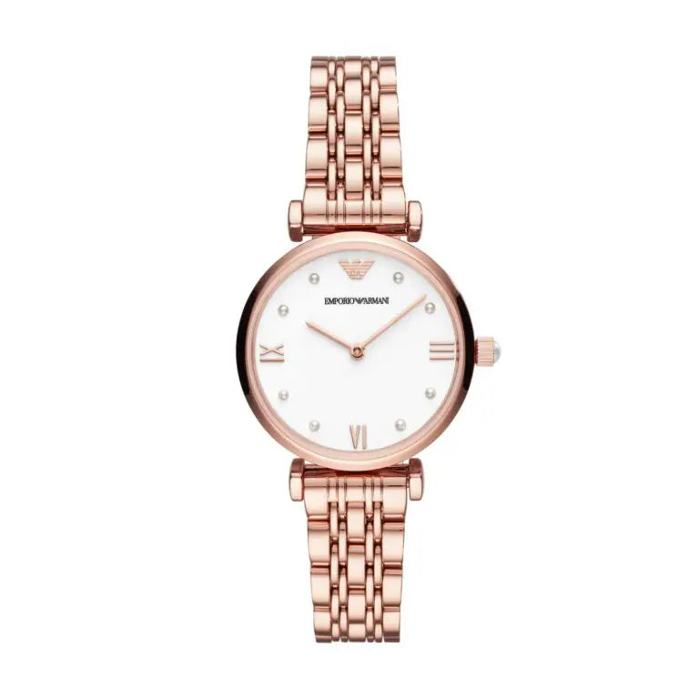 Emporio Armani Women’s Rose Gold Stainless Steel White Dial 32mm Watch AR11267