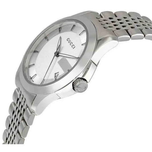 Gucci Men’s Swiss Made Quartz Stainless Steel Silver Dial 38mm Watch YA126401