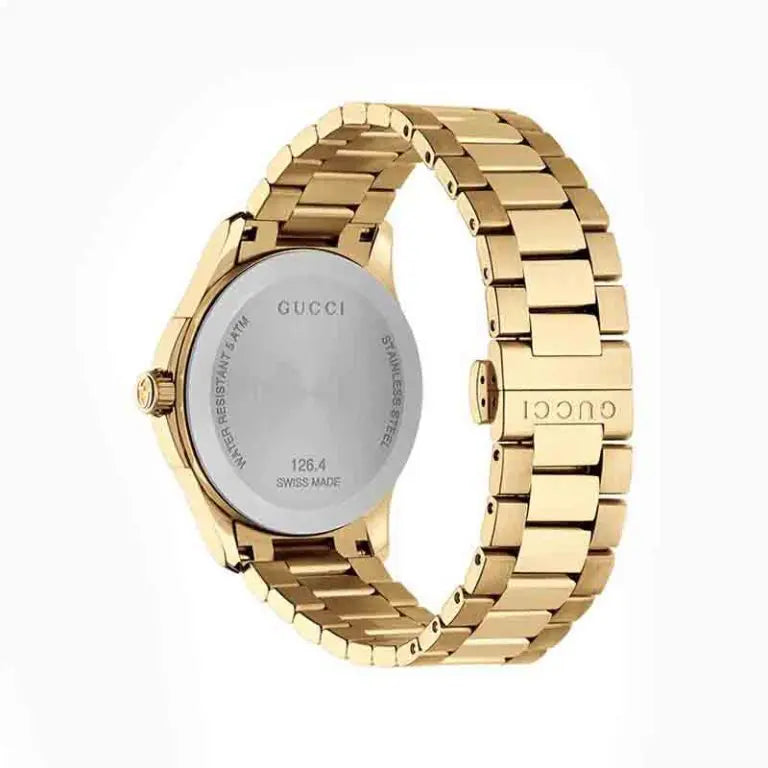 Gucci Unisex Swiss Made Quartz Stainless Steel Gold Dial 38mm Watch YA126461ww