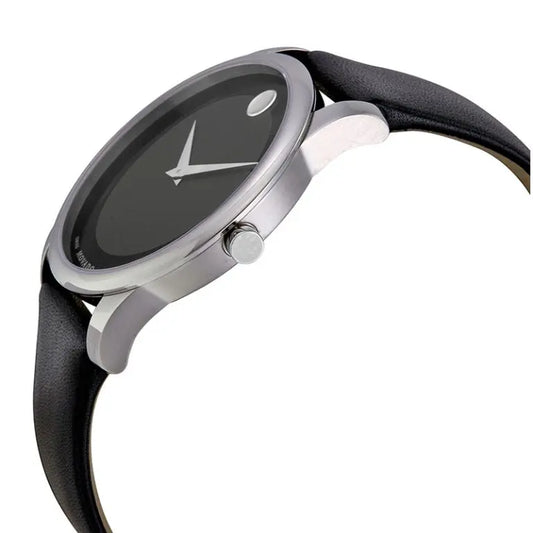 Movado Men’s Swiss Made Quartz Black Leather Strap Black Dial 40mm Watch 0606502