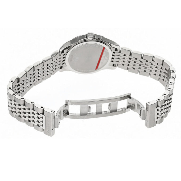 Gucci Women’s Swiss Made Quartz Silver Stainless Steel Black Mother Of Pearl Dial 27mm Watch YA126505