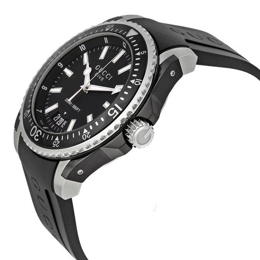 Gucci Men’s Swiss Made Quartz Black Silicone Strap Black Dial 45mm Watch YA136204