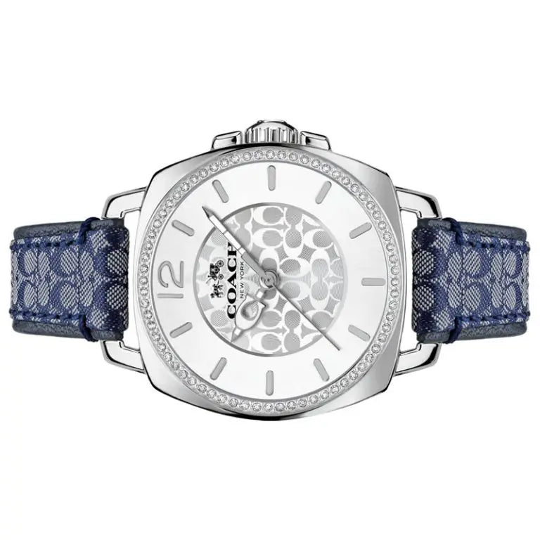 Coach Women’s Quartz Navy Blue Fabric & Leather Strap Silver Dial 34mm Watch 14503149
