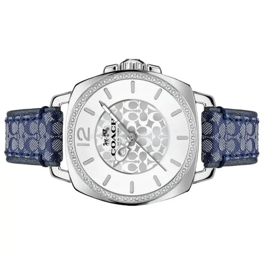 Coach Women’s Quartz Navy Blue Fabric & Leather Strap Silver Dial 34mm Watch 14503149