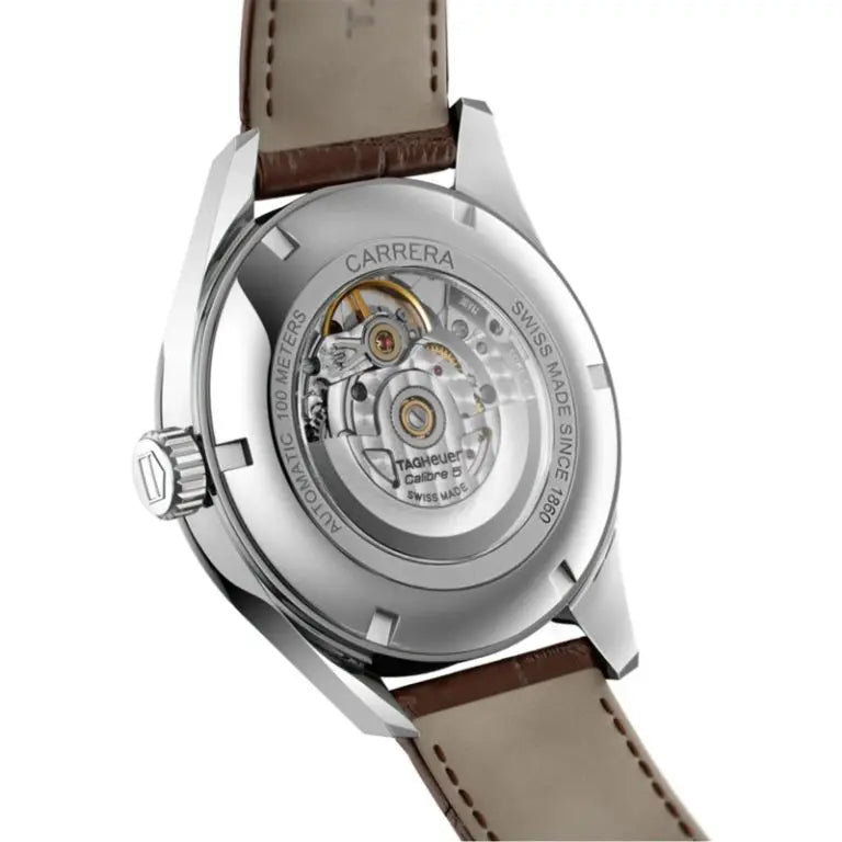 Tag Heuer Carrera Men’s Automatic Swiss Made Brown Leather Strap Silver Dial 41mm Watch WAR201B.FC6291