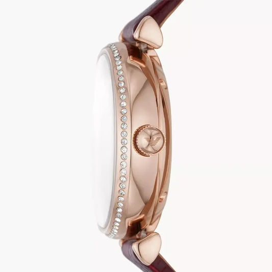 Emporio Armani Women’s Automatic Burgundy Leather Strap Silver Dial 34mm Watch AR60044