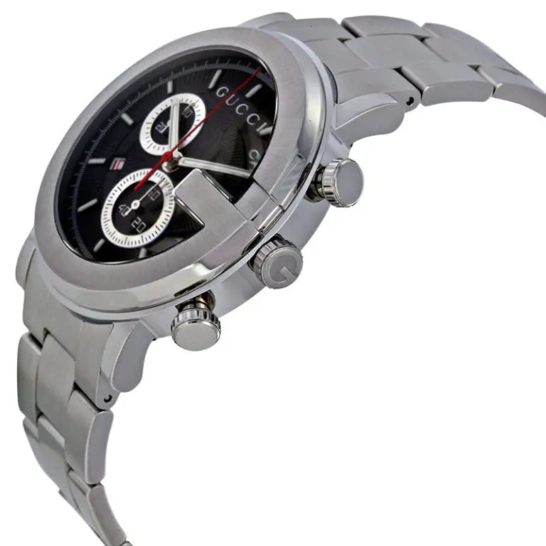 Gucci Men’s Swiss Made Quartz Silver Stainless Steel Black Dial 44mm Watch YA101309