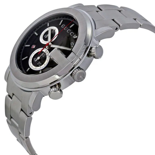 Gucci Men’s Swiss Made Quartz Silver Stainless Steel Black Dial 44mm Watch YA101309