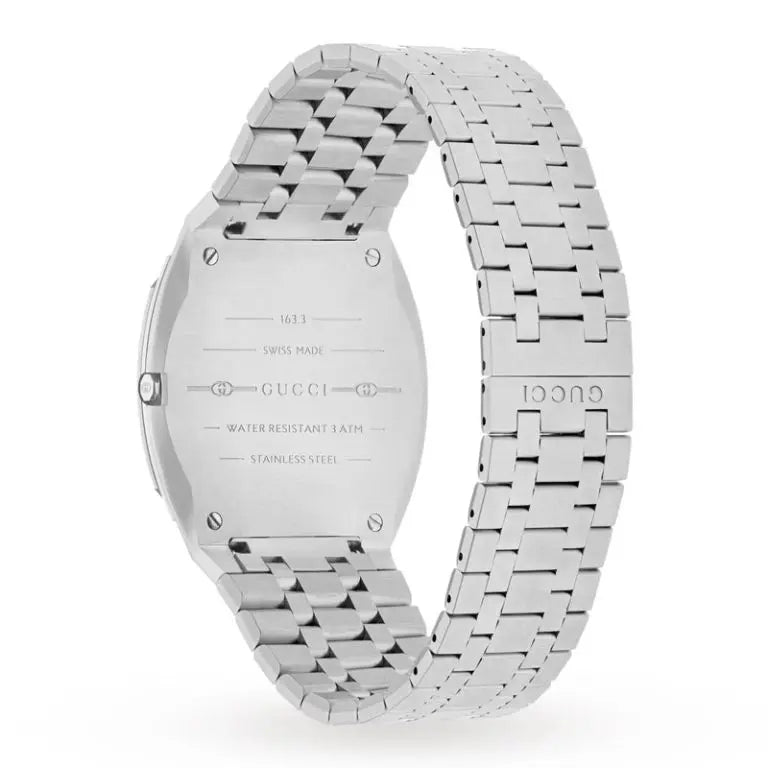 Gucci Unisex Swiss Made Quartz Silver Stainless Steel White Dial-Ocean Blue Glass 38mm Watch YA163409