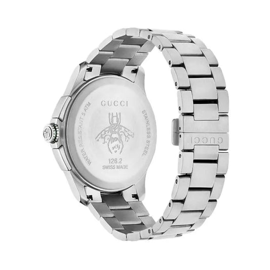 Gucci Men’s Swiss Made Quartz Silver Stainless Steel Black Dial 44mm Watch YA126267