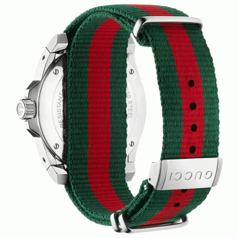 Gucci Men’s Swiss Made Quartz Green & Red Nylon Strap White Dial 45mm Watch YA136207