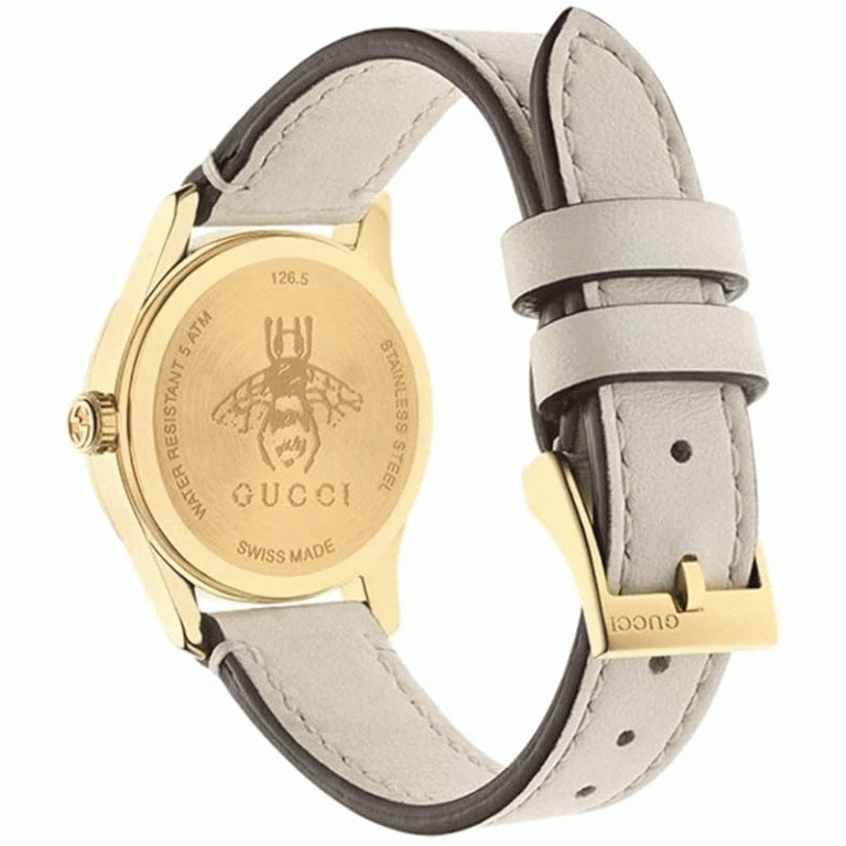 Gucci Women’s Swiss Made Quartz Off-White Leather Strap Multi Color Dial 27mm Watch YA1265009