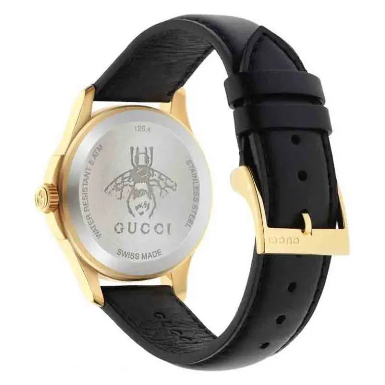 Gucci Men’s Swiss Made Quartz Black Leather Strap Turquoise Blue Dial 38mm Watch YA126462