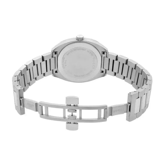 Gucci Men’s Swiss Made Quartz Silver Stainless Steel Black Dial 37mm Watch YA142401
