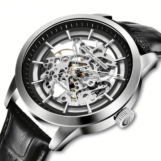 Pagani Design Black Stainless Steel Skeleton Dial Automatic Watch for Gents - PD-1638