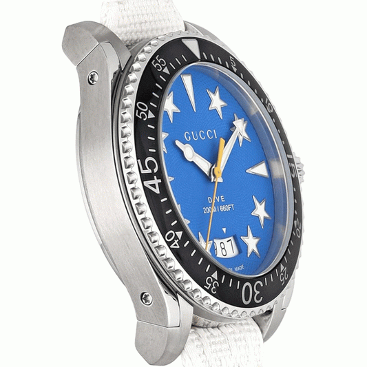 Gucci Men’s Swiss Made Quartz White Nylon Strap Blue Dial 40mm Watch YA136340
