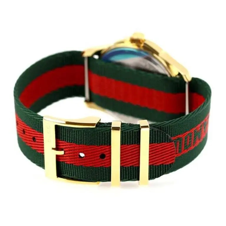 Gucci Unisex Swiss Made Quartz Green/Red Nylon Strap Green/Red Dial 38mm Watch YA126491