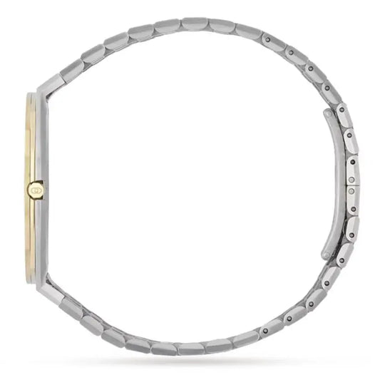 Gucci Women’s Swiss Made Quartz Silver Stainless Steel Gold Dial 34mm Watch YA163403