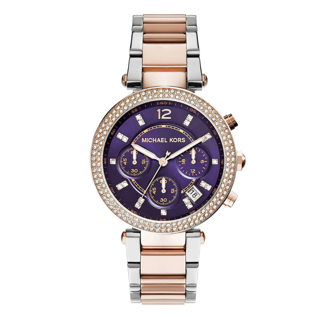 Michael Kors Parker Two-tone Stainless Steel Purple Dial Quartz Watch for Ladies - MK-6108