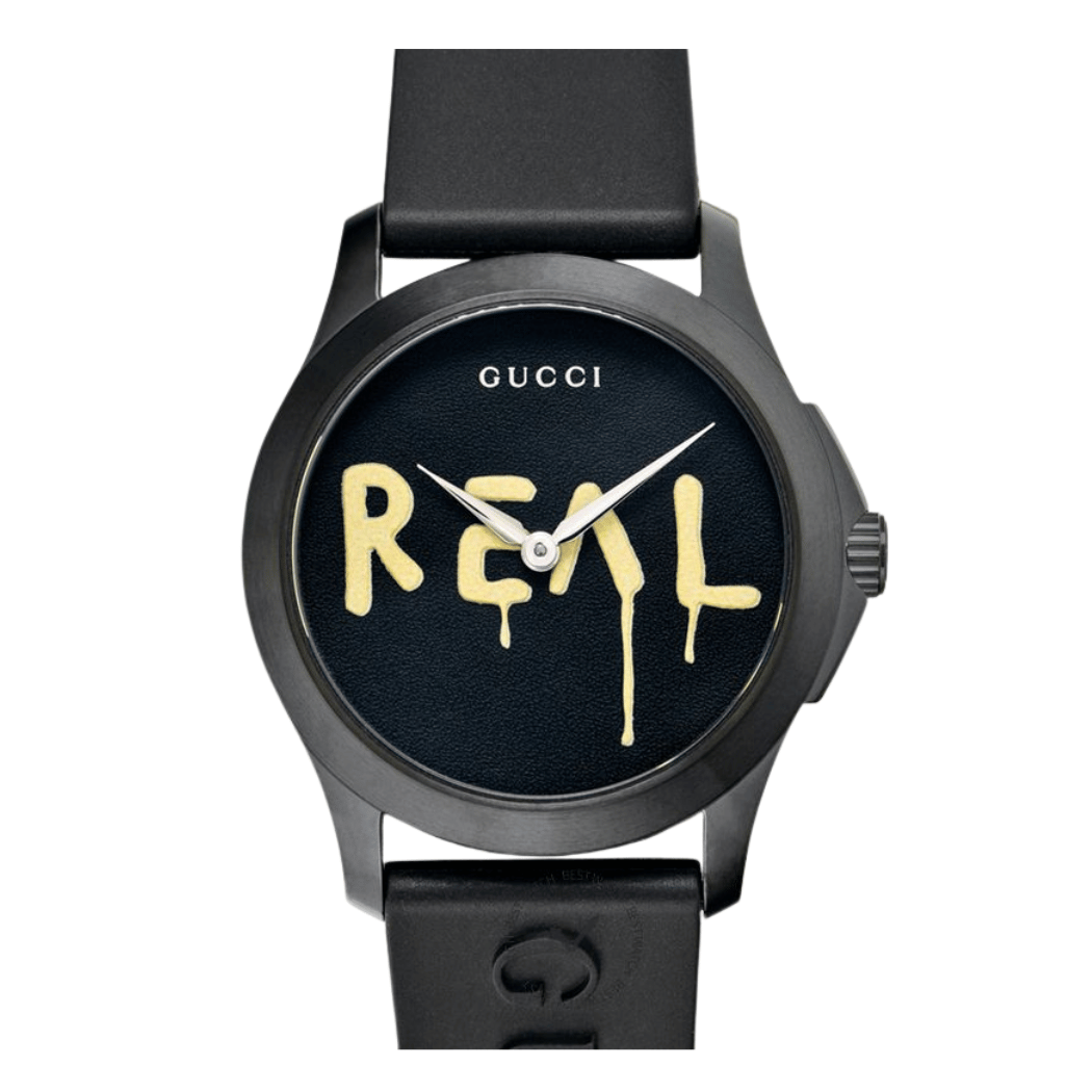 ساعة غوتشي غوست جي-تايمليس سوداء من السيليكون، مينا أسود، كوارتز للرجال - GUCCI YA1264017