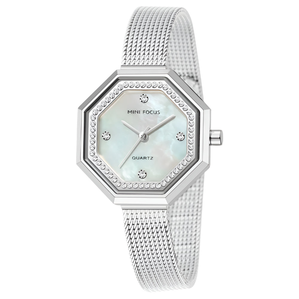 Mini Focus Silver Mesh Bracelet Silver Dial Quartz Watch for Ladies - MF0304L-01