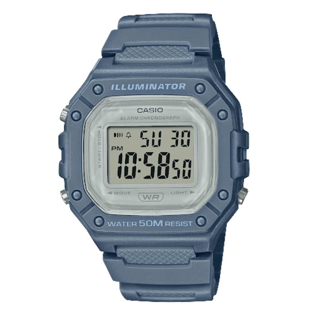 ساعة كاسيو إلوميناتور للرجال، سوار سيليكون أزرق، مينا أزرق، كوارتز - CASIO W-218HC-2AVDF