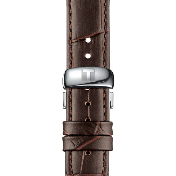 Tissot Tradition Brown Leather Strap White Dial Quartz Watch for Men's - T063.409.16.018.00