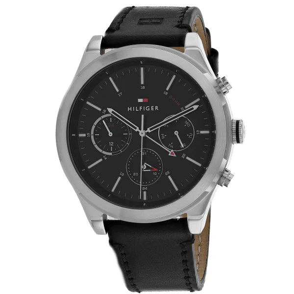 Tommy Hilfiger Ashton Black Leather Strap Black Dial Chronograph Quartz Watch for Gents - 1791740