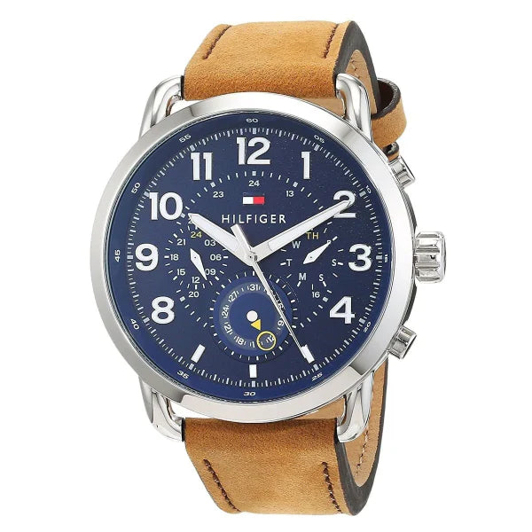 Tommy Hilfiger Briggs Brown Leather Strap Blue Dial Chronograph Quartz Watch for Gents - 1791424