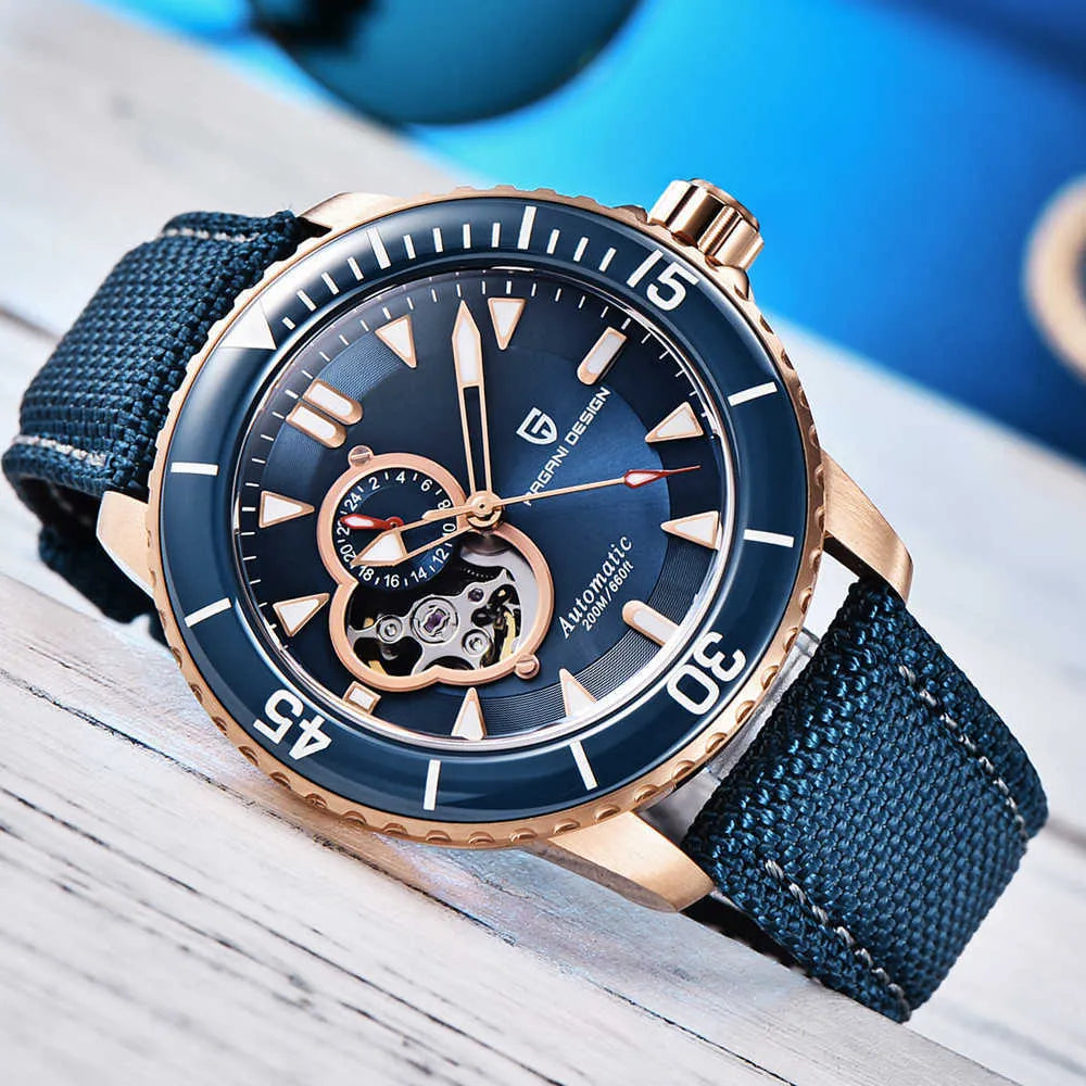 Pagani Design Rose Gold Stainless Steel Blue Dial Automatic Watch for Gents - PD-1674
