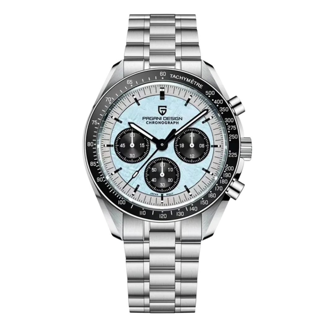 Pagani Design Silver Stainless Steel Aqua Blue/Black Dial Chronograph Quartz Watch for Gents - PD1701
