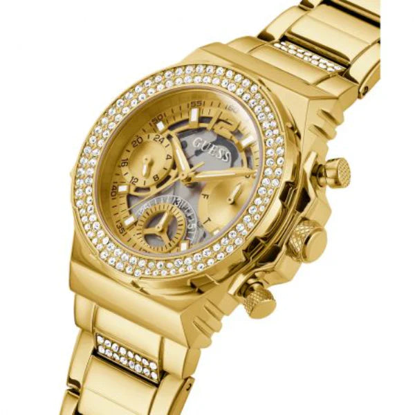 ساعة Guess Fusion Gold المصنوعة من الفولاذ المقاوم للصدأ، ذات مينا ذهبي، كرونوغراف كوارتز، للنساء - GW0552L2