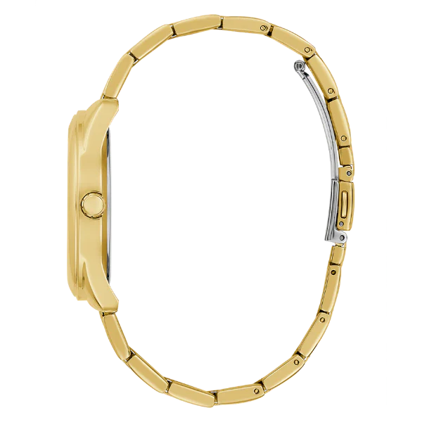 ساعة Guess Cubed Gold المصنوعة من الفولاذ المقاوم للصدأ، بمينا ذهبي، تعمل بحركة كوارتز، للنساء - GW0606L2