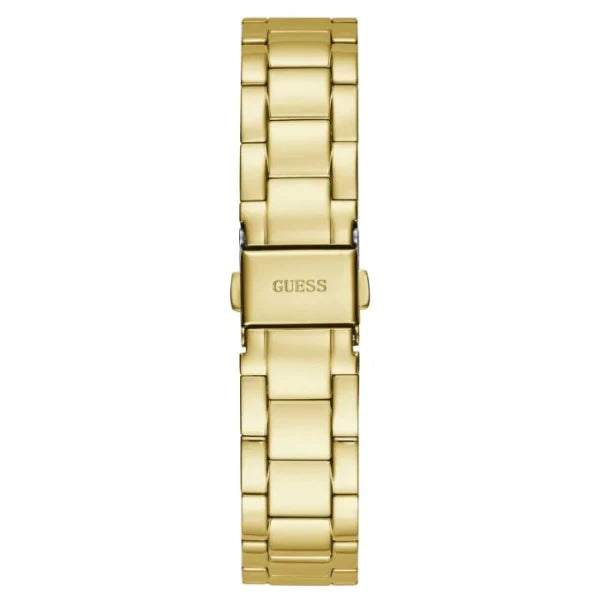 ساعة Guess Luna Gold المصنوعة من الفولاذ المقاوم للصدأ، ذات مينا فضي، تعمل بحركة كوارتز، للنساء - GW0308L2