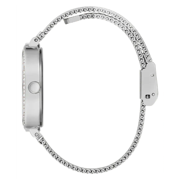 ساعة Guess النسائية ذات سوار شبكي فضي ومينا فضي وحركة كوارتز - GW0354L1