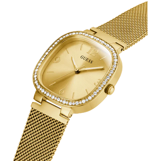 ساعة Guess النسائية ذات سوار شبكي ذهبي ومينا ذهبي وساعة كوارتز - GW0354L2
