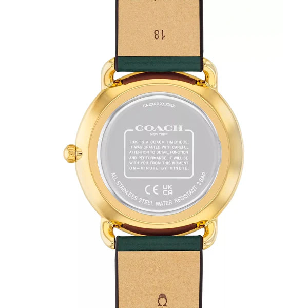ساعة كوتش إليوت النسائية، بسوار جلدي أخضر ومينا ذهبي، تعمل بنظام كوارتز - 14504202