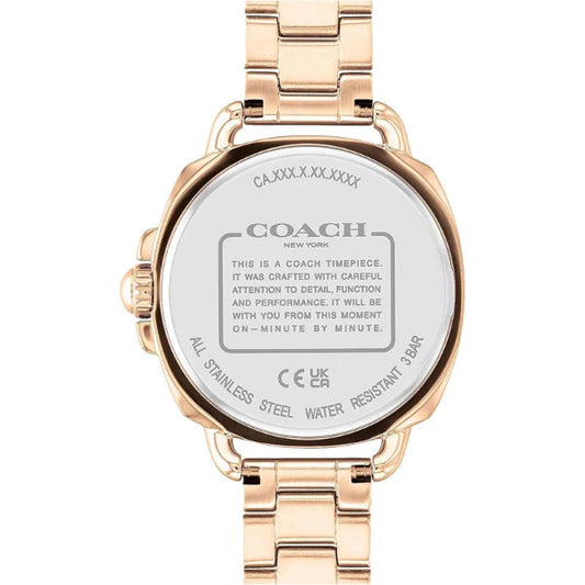 ساعة كوتش تاتوم النسائية، مصنوعة من الفولاذ المقاوم للصدأ بلون ذهبي وردي ومينا فضي، تعمل بنظام كوارتز - 14504158