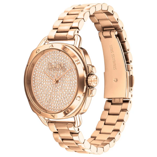 ساعة كوتش تاتوم النسائية المصنوعة من الفولاذ المقاوم للصدأ بلون الذهب الوردي، بمينا ذهبي وردي، تعمل بنظام الكوارتز - 14504168