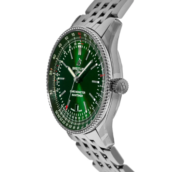ساعة بريتلينغ نافيتايمر فضية اللون من الفولاذ المقاوم للصدأ، مينا أخضر، أوتوماتيكية للرجال - A17326361L1A1