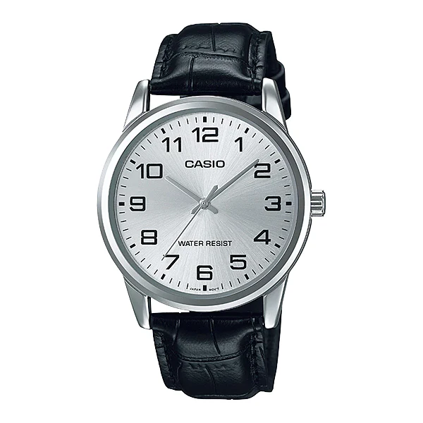 Casio Black Leather Strap Silver Dial Quartz Watch for Gents - MTP-V001L-7BUDF