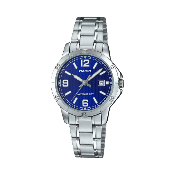 Casio Silver Stainless Steel Blue Dial Quartz Watch for Gents - MTP-V004D-2BUDF