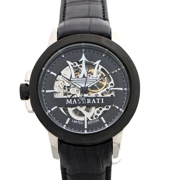 Maserati Competizione Black Leather Strap Black Dial Automatic Watch for Gents - R8821119007