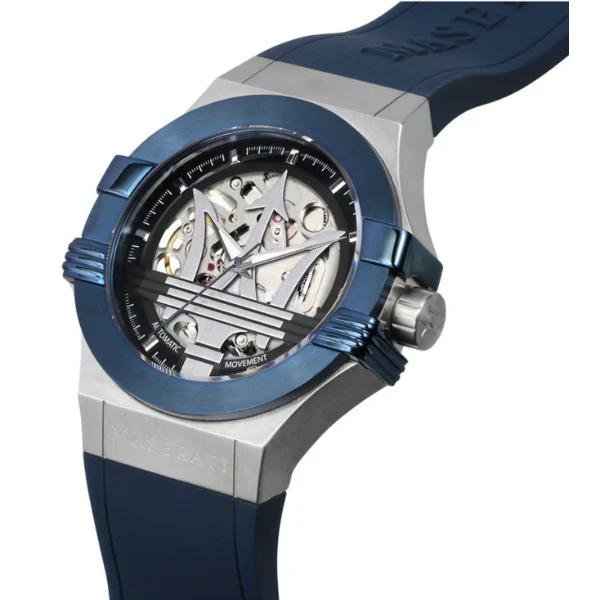 Maserati Potenza Blue Silicone Strap Silver Dial Automatic Watch for Gents - R8821108028
