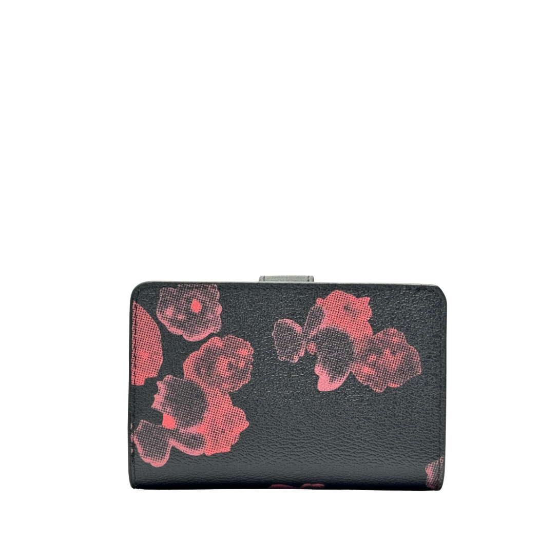 محفظة كوتش متوسطة الحجم بسحاب جانبي، مصنوعة من قماش مطلي مطبوع باللونين الأسود والعنابي - F39127