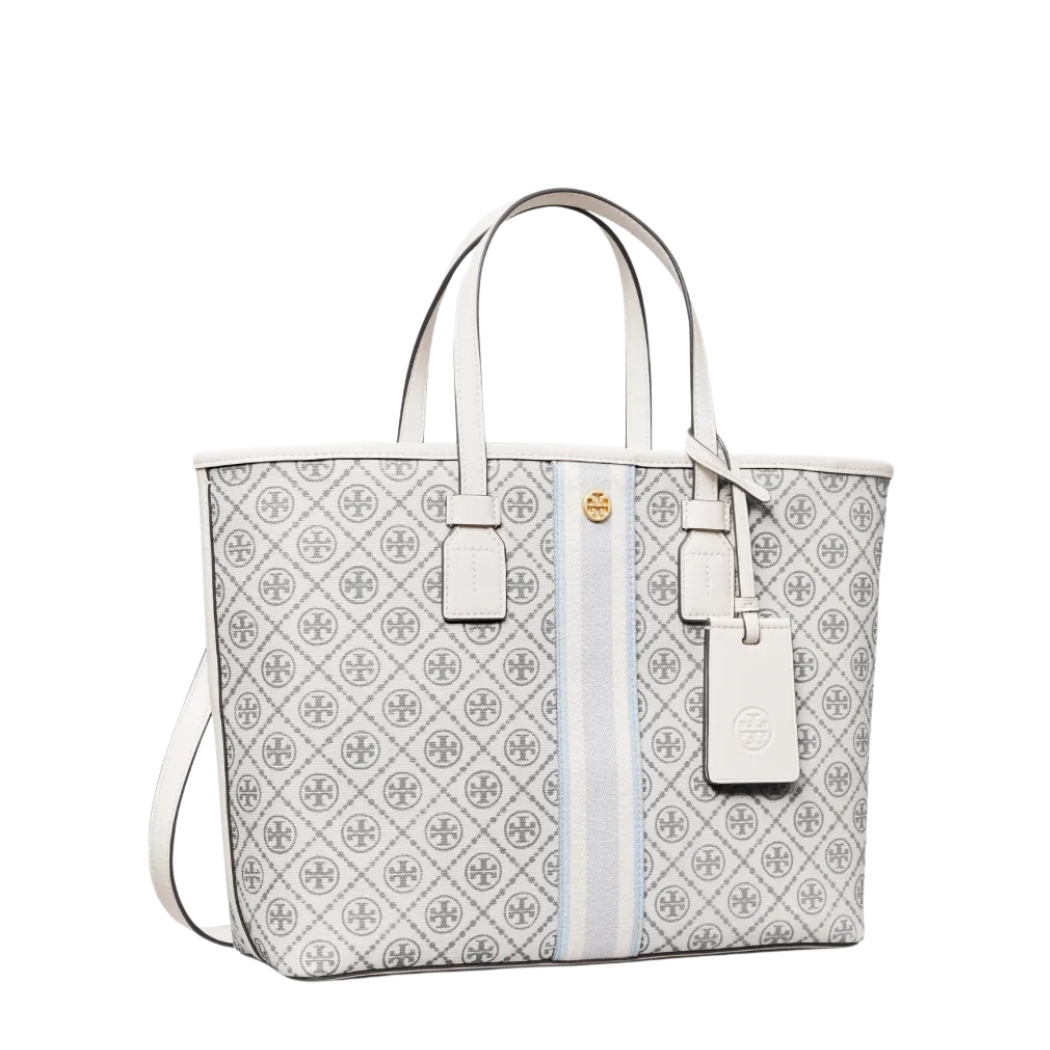 Tory Burch T‑Monogram Tote – New Ivory Jacquard & Leather